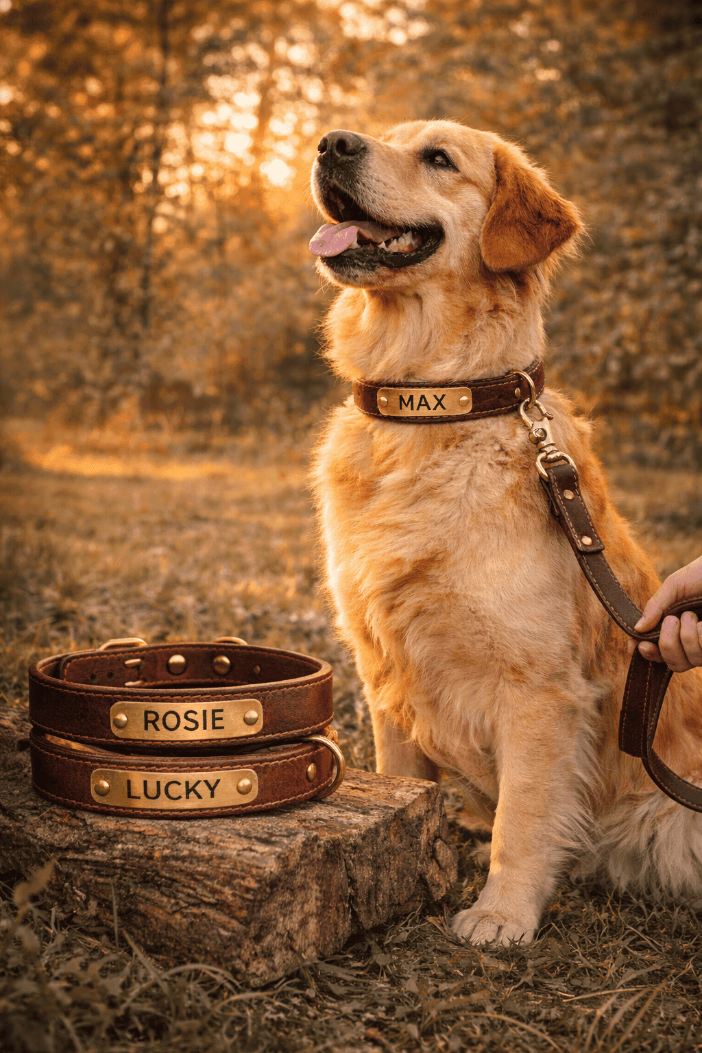 leather dog collars with name plates